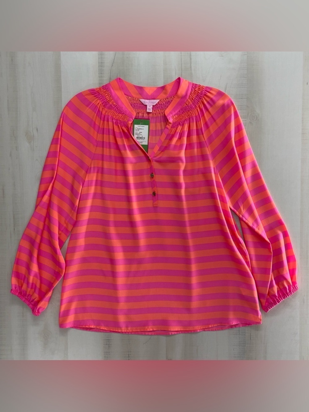 nwt LILLY PULITZER Elsa silk tunic blouse flowy top striped pink orange M - Picture 2 of 7
